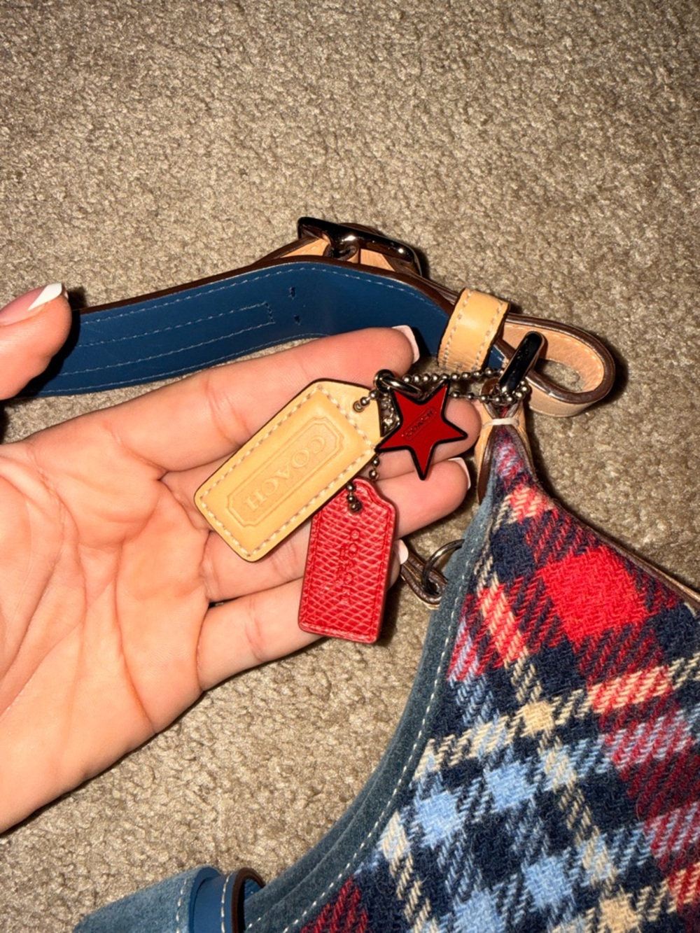SUPER RARE Coach Plaid Hat & Shoulder Bag Set - Blue, Red, Cream - Picture 2 of 9